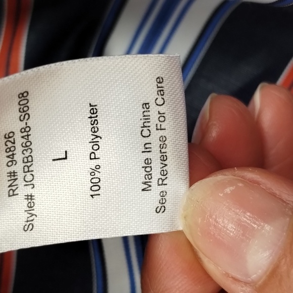 Janet Chung Blue Red White Striped Size Large Button down open shoulder - Picture 13 of 13
